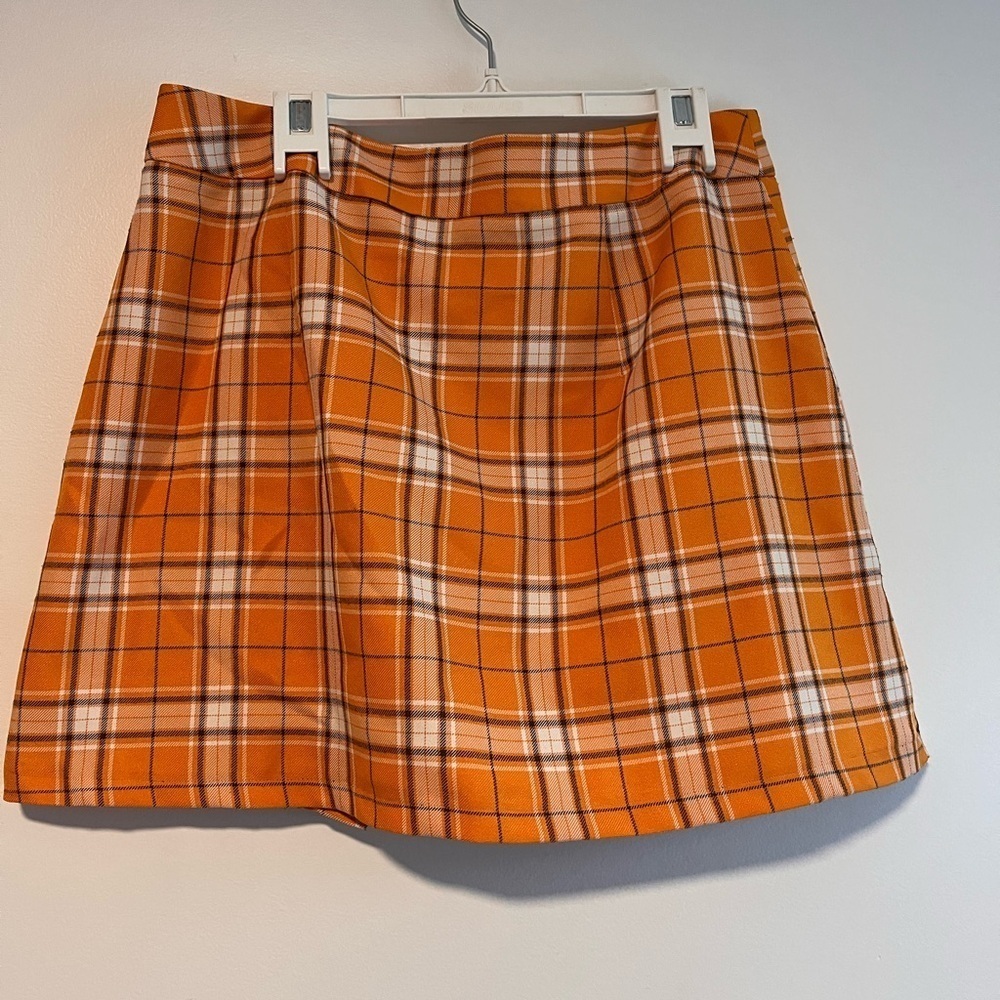 Topshop Plaid Pleated Mini Skirt US 10 Orange Tartan Preppy Academia Y2K - Picture 6 of 10